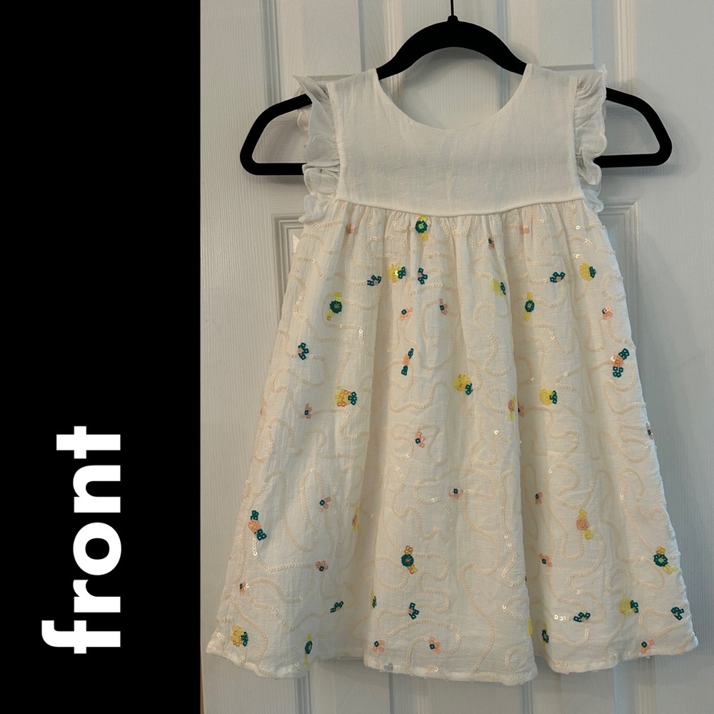 White Kids Party Dress with ✨Sparkly Floral Accents [kids 5-6]